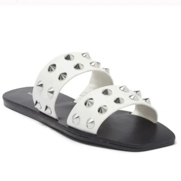 New MARC FISHER Bolive Studded Flat Sandals In Open White - Picture 1 of 7